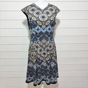 Adorne Naya Scuba Dress in Blue and‎ Golden Yellow Fit and Flare Size 10
